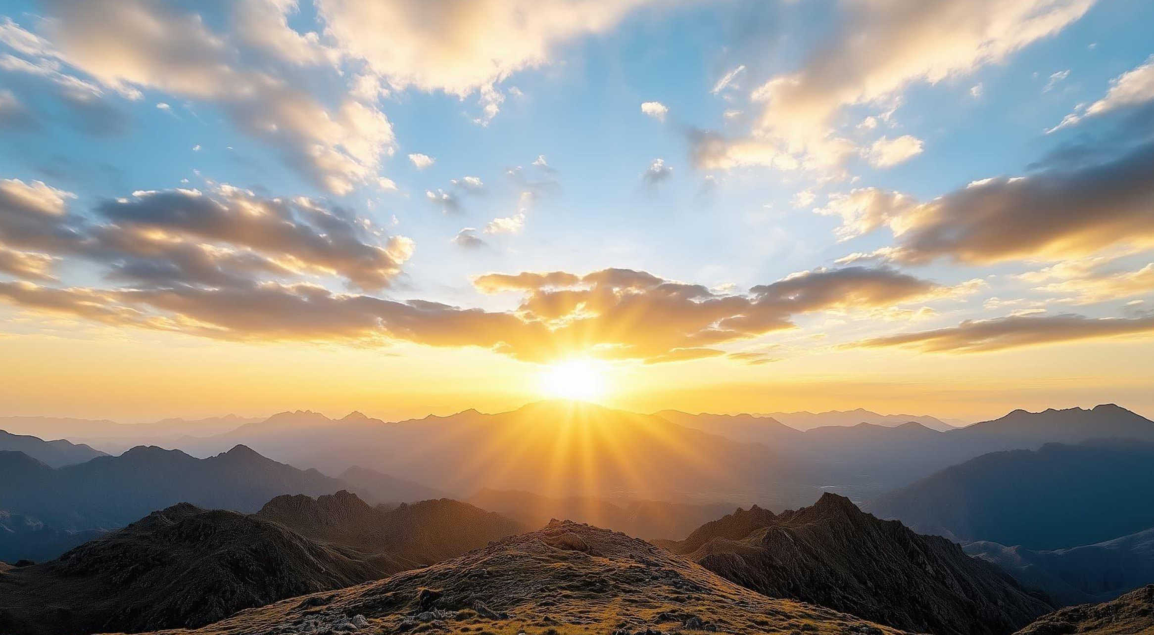 Sunlight shining over mountains